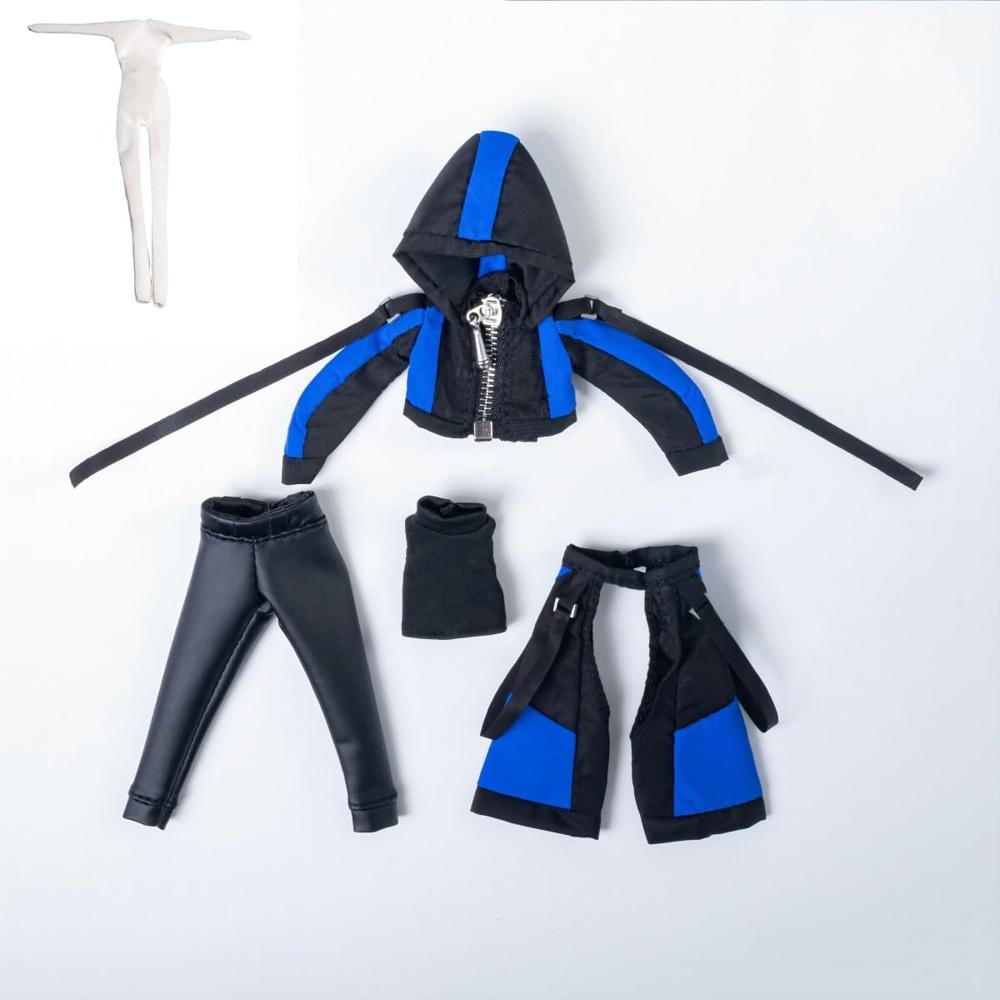 1/12 Cute Set, Casual Set Size Scale Clothes for Figure, Figure Machine Girl Movable Action Soldier, Punk Costume, Blue Top, Suit, Black HAMRETHYPPZ