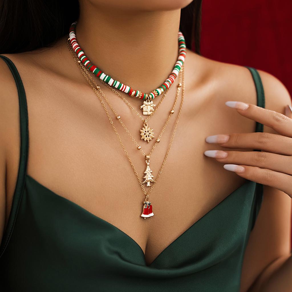 Christmas Day Soft Pottery Necklace Set Christmas Snowman Elk Micro Necklace Choker