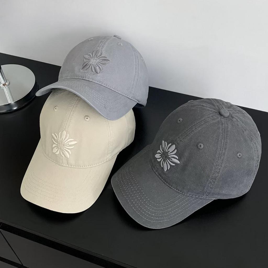 Snow Lotus Embroidered Cotton Baseball Cap With Sun Protection For Casual Women