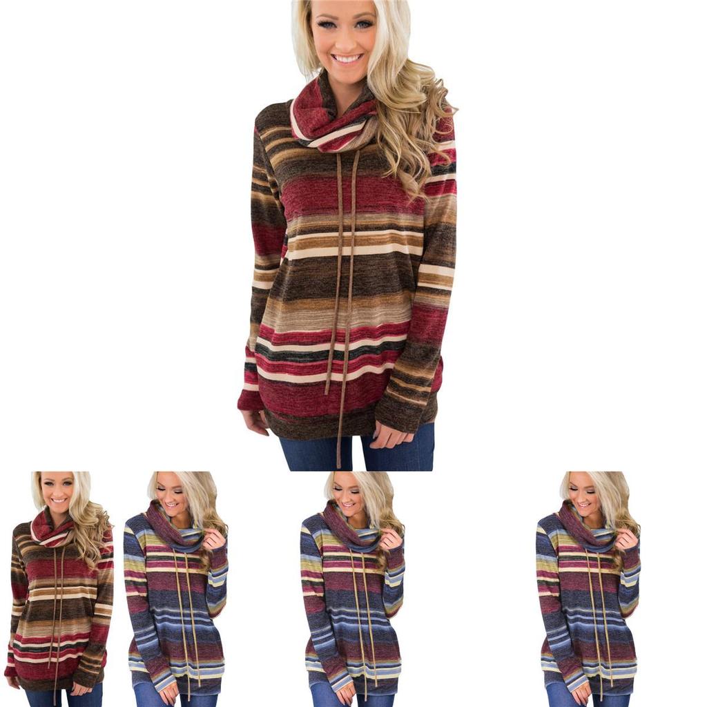 Womens Hoodie Blouse Sweatshirt Long Sleeve Jumper Pullover Striped Top Shirt