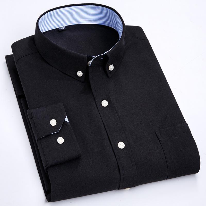 Men's Oxford Cloth Button-Down Shirt - All-Season, Long-Sleeved, Contrast Collar, Casual Cardigan Style for Middle-Aged and Elderly