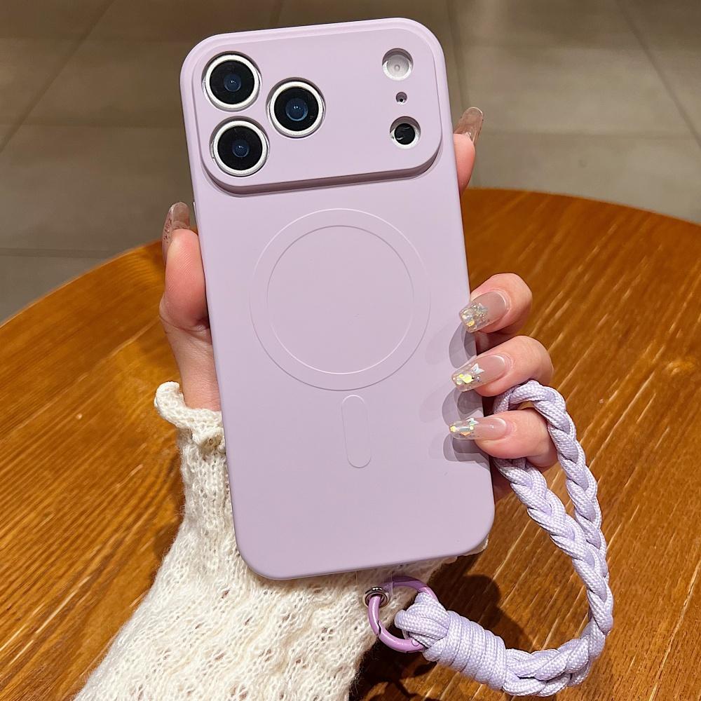 Braided Thick Cord Wrist Strap Bracelet Liquid Silicone Magnetic Case For iPhone 11 12 13 14 15 16 17 Pro Max Air Plus Cover