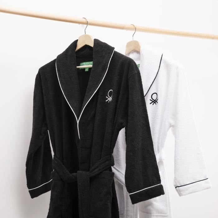 Peignoir de bain - Benetton - Blanc - 100 % coton - Taille L/XL - Lavable en machine