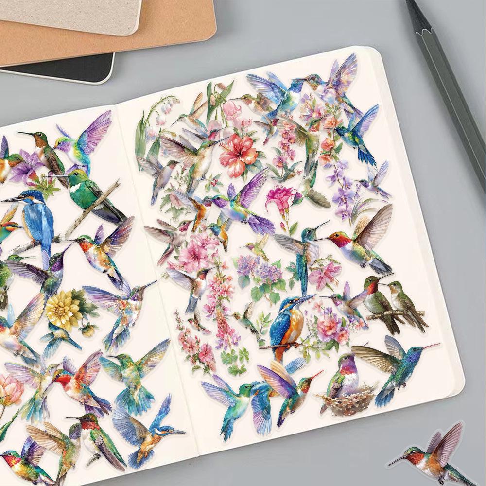 50 Watercolor Bird Transparent Stickers for Phone, Luggage, iPad, Water Bottle, Guitar - Waterproof Decorative Set