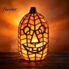 Collectable Artistic Lamp Stained Glass Pumpkin Lamp, Halloween Fall Table with Warm Glow, Eerie Demonic Face Sculpture USB Powered Resin Orange