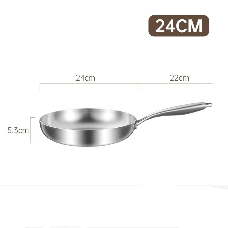 304 Stainless Steel Frying Pan Non Stick Pan Fried Steak Pot Uncoated Wok Kitchen Cookware for Gas Stove and Induction Cooker