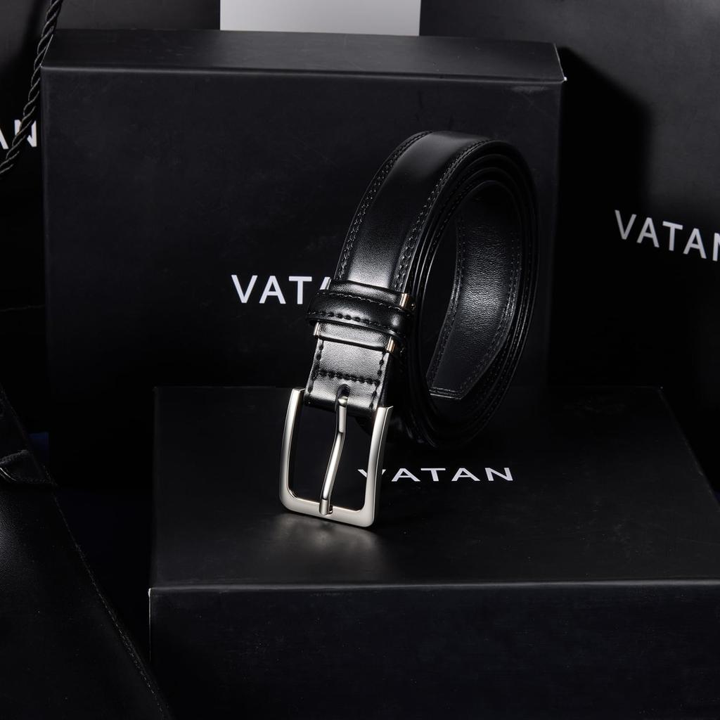 Classic Leather Genuine for Business and Casual Comes with Box [VATAN] Men's Belt, Leather, Wear, Adjustable, (Black)