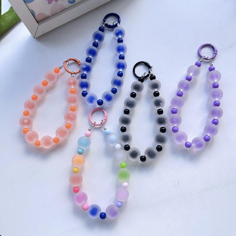 Rainbow Frosted Jelly Bead Phone Lanyard Lightweight Double Clasp Anti-Lost Wrist Strap for Daily Commute Shopping