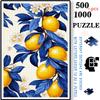 500pcs-1000pcs Handmade Jigsaw Puzzle Suitable for & Families - Lemon Branches with Golden Fruits, Dark Blue Leaves & White Flowers, White Cardboard D