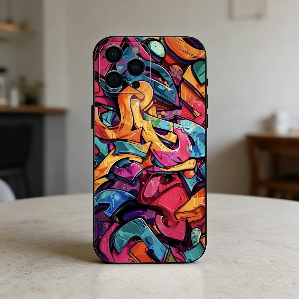 Cool C-Barevný Graffiti Kryt na Telefon Pro iPhone 17,16,15,14,13,12,11 Plus,Pro,Max,Mini Silikonový černý Měkký Kryt