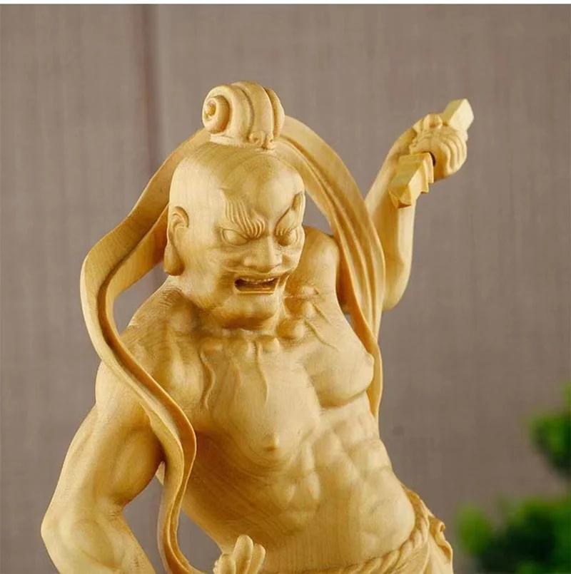 Wood Carving Hum Ha Two Will Door God Statue  Chinese Mythological Figure Home Living Room Office Feng Shui Guardian StatueApair