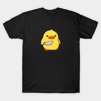 Asian Size Men Print T-shirt Cute Duck With Knife – Funny Angry Duck Meme No-Cut Heat Transfer Print Cotton Tshirt