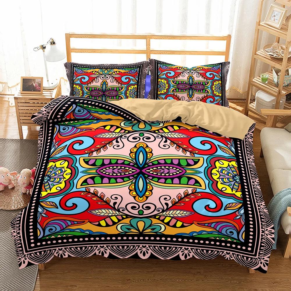 Western 3 Pcs Soft Duvet Cover Sets Bohemian Beding 28x28 Egyptian Hot Boho Bedrom Bedclothes Single Double Bed Linen Set Pilowcase