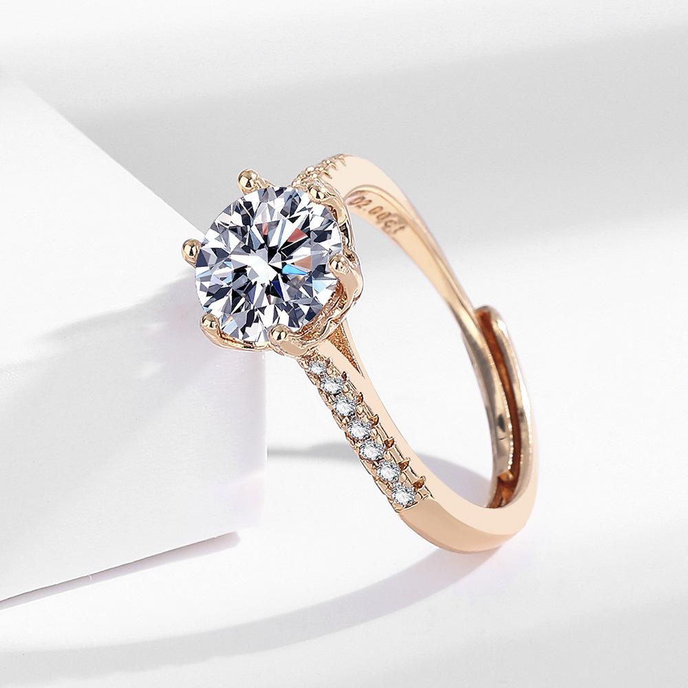 Light Luxury 2 Carat Copper Champagne Gold Sparkling Zircon Ladies Banquet Elegant Calm Ring