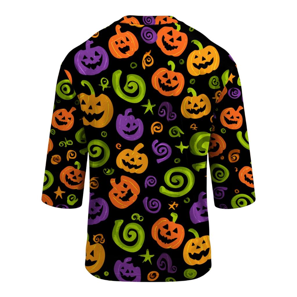 Men's Casual Halloween Print Crew Neck T Shirt Three Quarter Sleeve Top Lightweight Comfortable Fit Seasonal Design