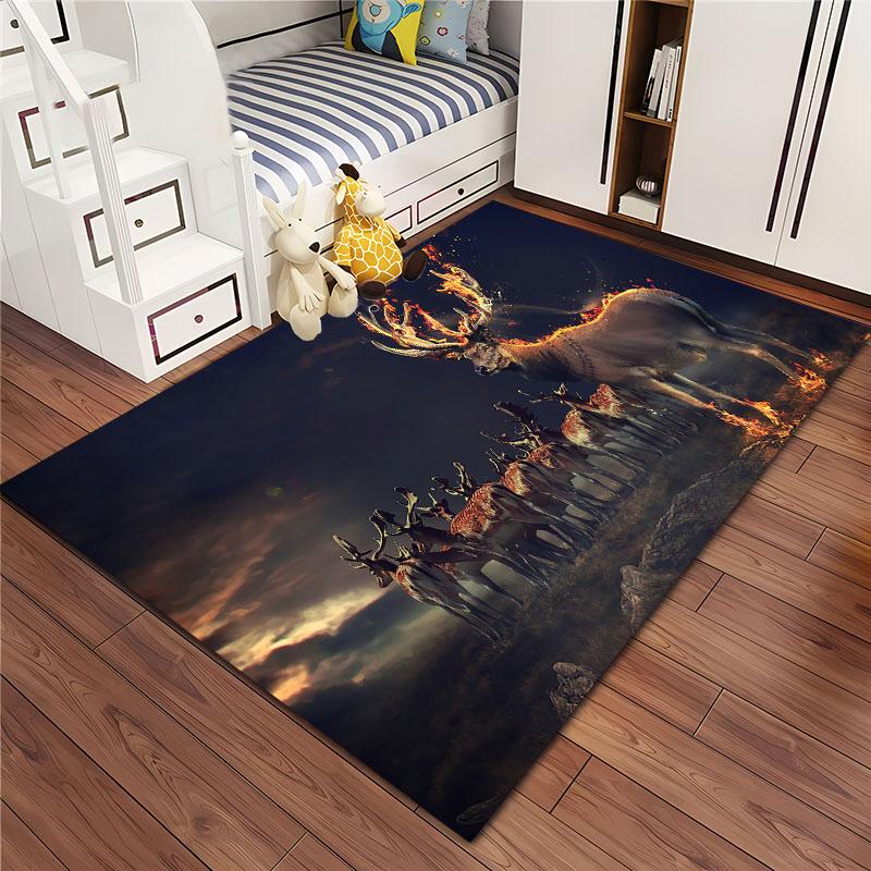 Sika Deer 3D Art Carpet, Living Room and Bedroom Household Items, Children's Room Sofa Mats, Doormat Floor  Anti-slip Rug, Gifts