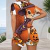 Women Plus Size V Neck Short Sleeve Multi Color Printed Button Front Fitted Short Romper