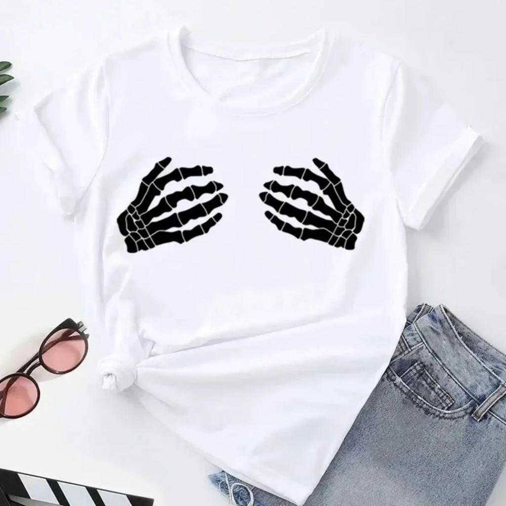 Graphic Skull Hands Print Unisex Tshirt 2026 Summer Gothic Clothes Casual Oneck Short Sleeve Tshirts Fashion Female Clothing