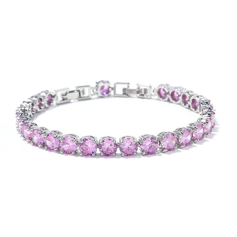 Platinum-Plated Multi-Color Zircon Bracelet - 6mm Diamond Accent for Women