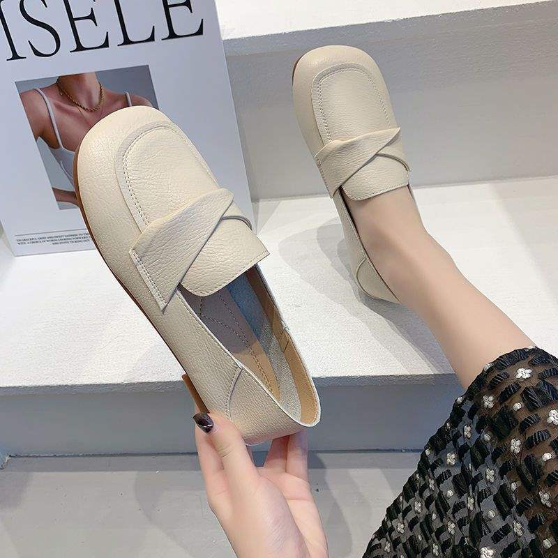 Flat-bottomed Doudou Shoes Women's 2025 Spring New Retro Soft-soled Soft Leather One-pedal Single Shoes Versatile Non-slip Maternity Shoes