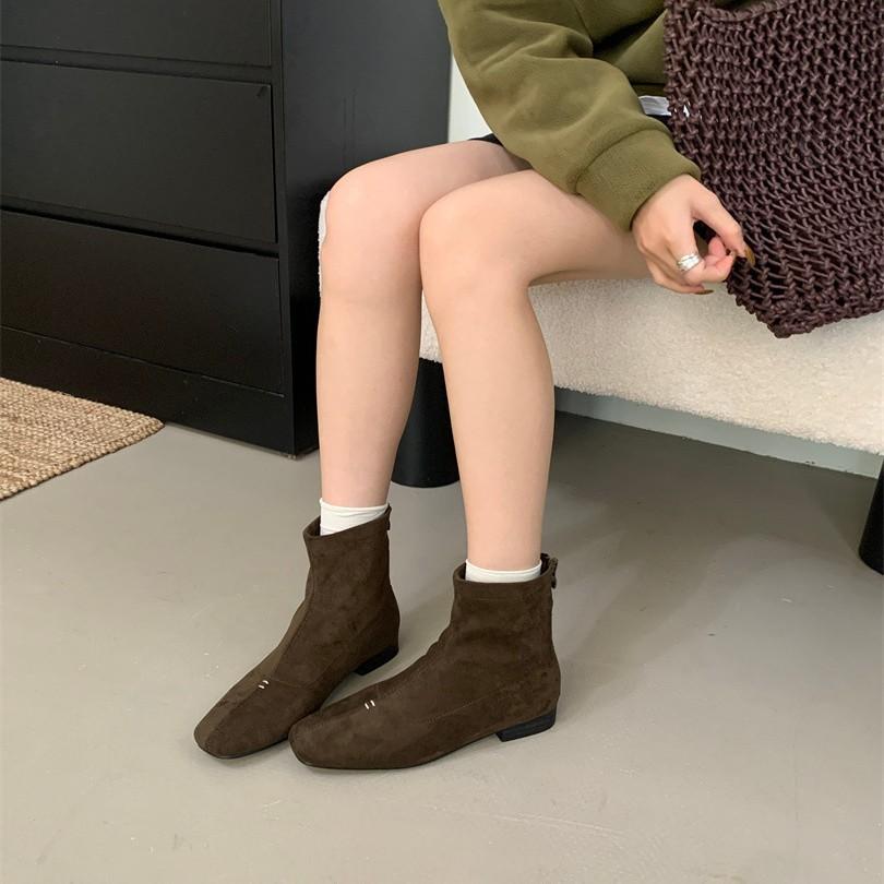 Skinny Chelsea Boots Women's Thick Heel Side Zipper Square Head British Martin Boots Short Women's Boots