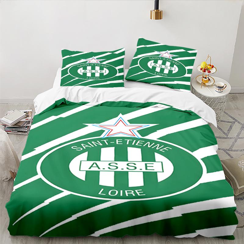 3PCS Green Saint-Etienne Football Bedding set,Ideal for1pc Duvet Cover And 2pcs Pillowcases Perfect for Christmas gift,Ideal for Bedroom, Dormitory