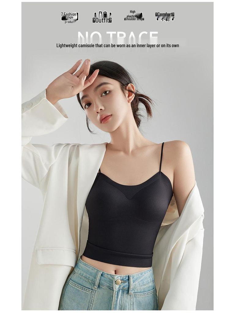 Geripptes Damen-Camisole mit Brustpolstern - Sommer-Weste BH & Oberbekleidungstop