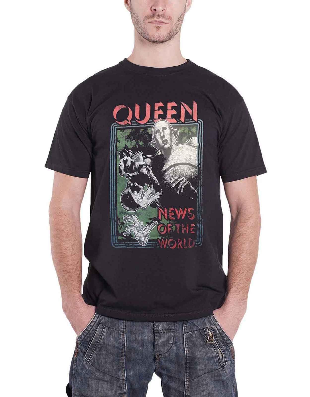 Queen T Shirt News of the World Distressed band logo Official Mens Black Unisex T-Shirt M