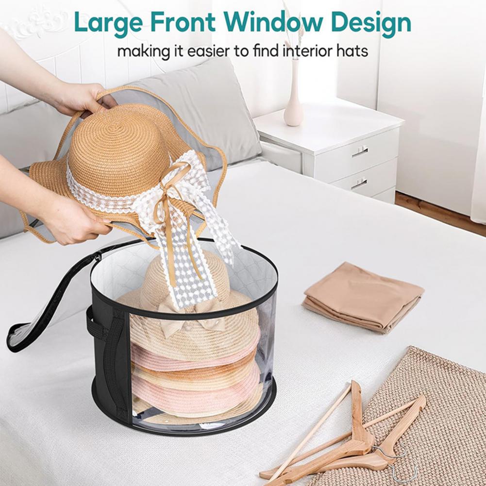 Round Hat Storage Bag Foldable Clear Cowboy Hat Organizer Wide Brims Hat Case with Carrying Handles for Closet Cowboy Sun Hats