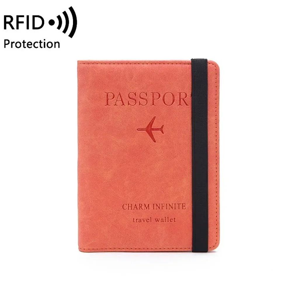 FASHION 2024 RFID-Reisepasshülle aus Leder mit Gummiband, Blockierung für Karten, Reisepasshülle, Geldbörse, Dokumenten-Organizer, Herren/Damen