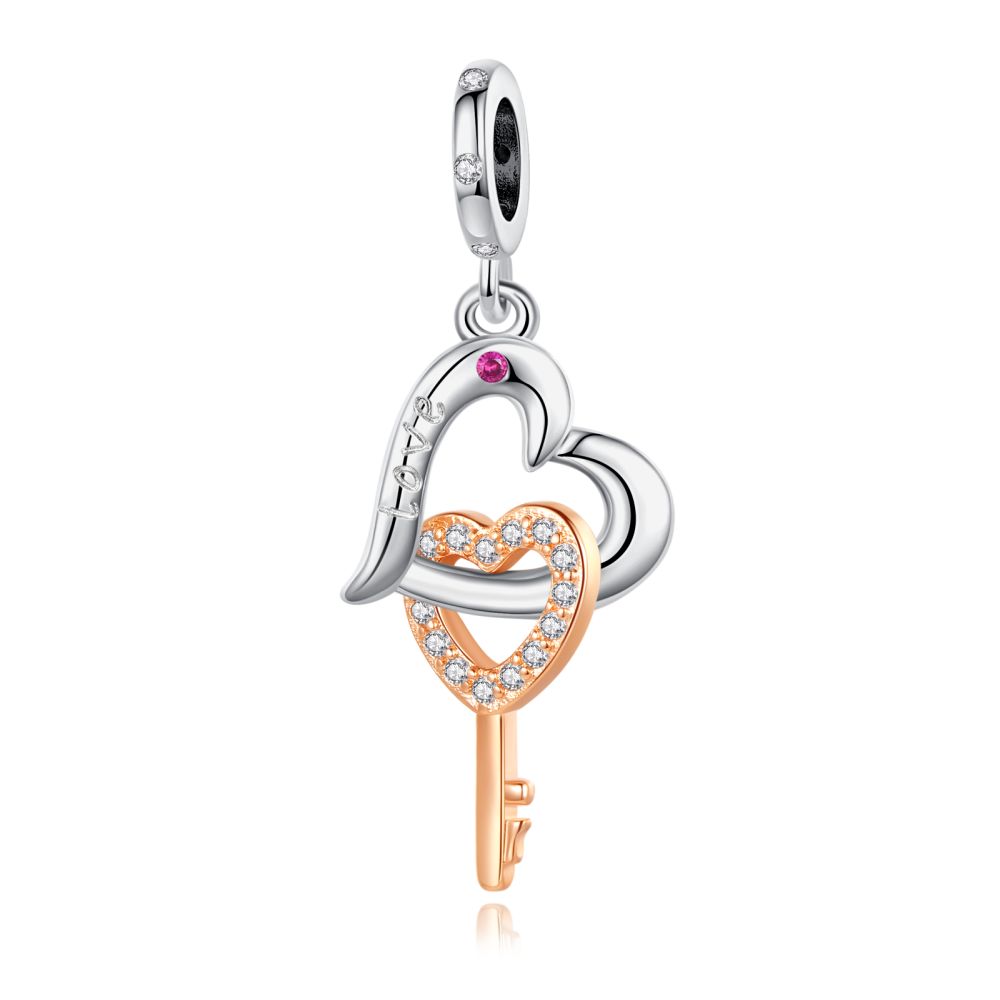 Luxury Copper Rose Gold Love Heart Crown Dangle Charm Fit Original Bracelet Eiffel Tower Charms For Women Necklace Jewelry