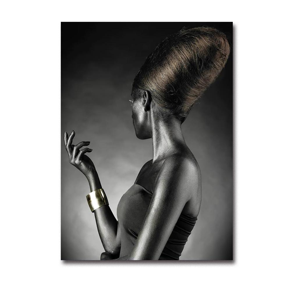 Modern Home Black Skin Woman Golden Makeup Modeling Canvas Painting Wall Art Poster Prints Bedroom Living Room Decoration Murals