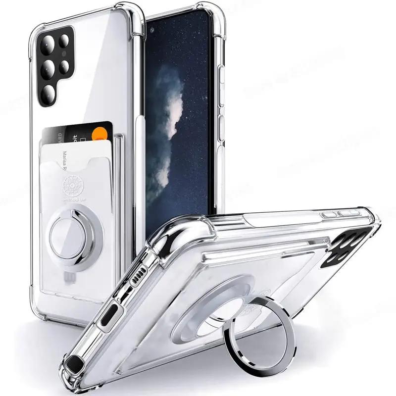 Transparent Soft Phone Case For Samsung S26 Ultra G Magnetic Ring Holder Card Slot Phone Cover For Galaxy S2 Edge S26 Plus