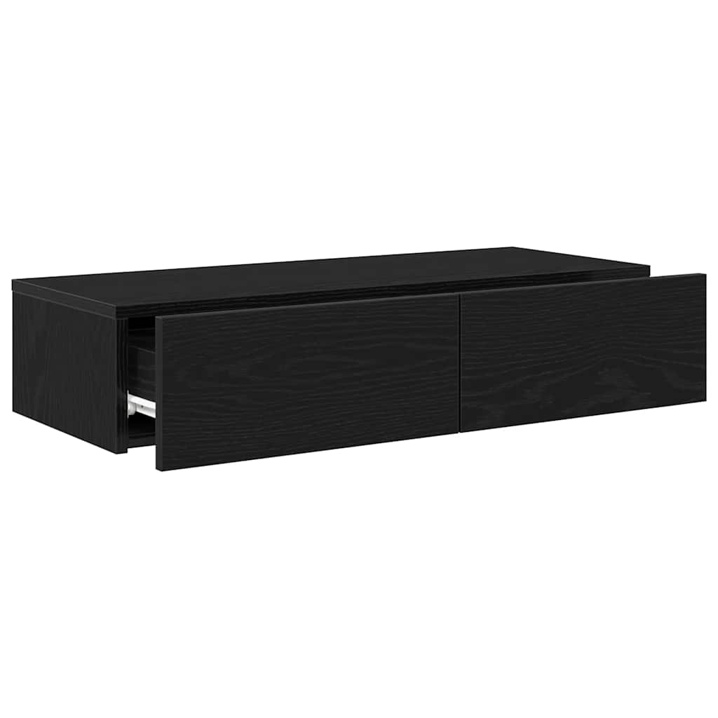 Wall Mounted Shelf with Drawers Black 80 X 33 X 17 Cm Particleboard