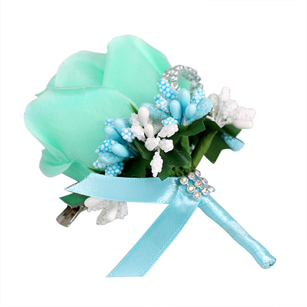 Blaue Boutonniere Hochzeitsaccessoires Bräutigam Knopfloch Handgelenks-Corsage Brosche Blumen Künstliche Seidenrosen Brautjungfern Armbänder