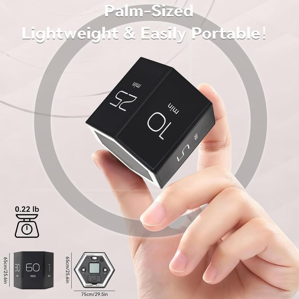 Flip Timer, Cube Countdown Clock with LCD Digital Display, Magnetic Suction, Mute Alarm Modes, Ideal for Study, Office, Gym, Kitchen, Black
