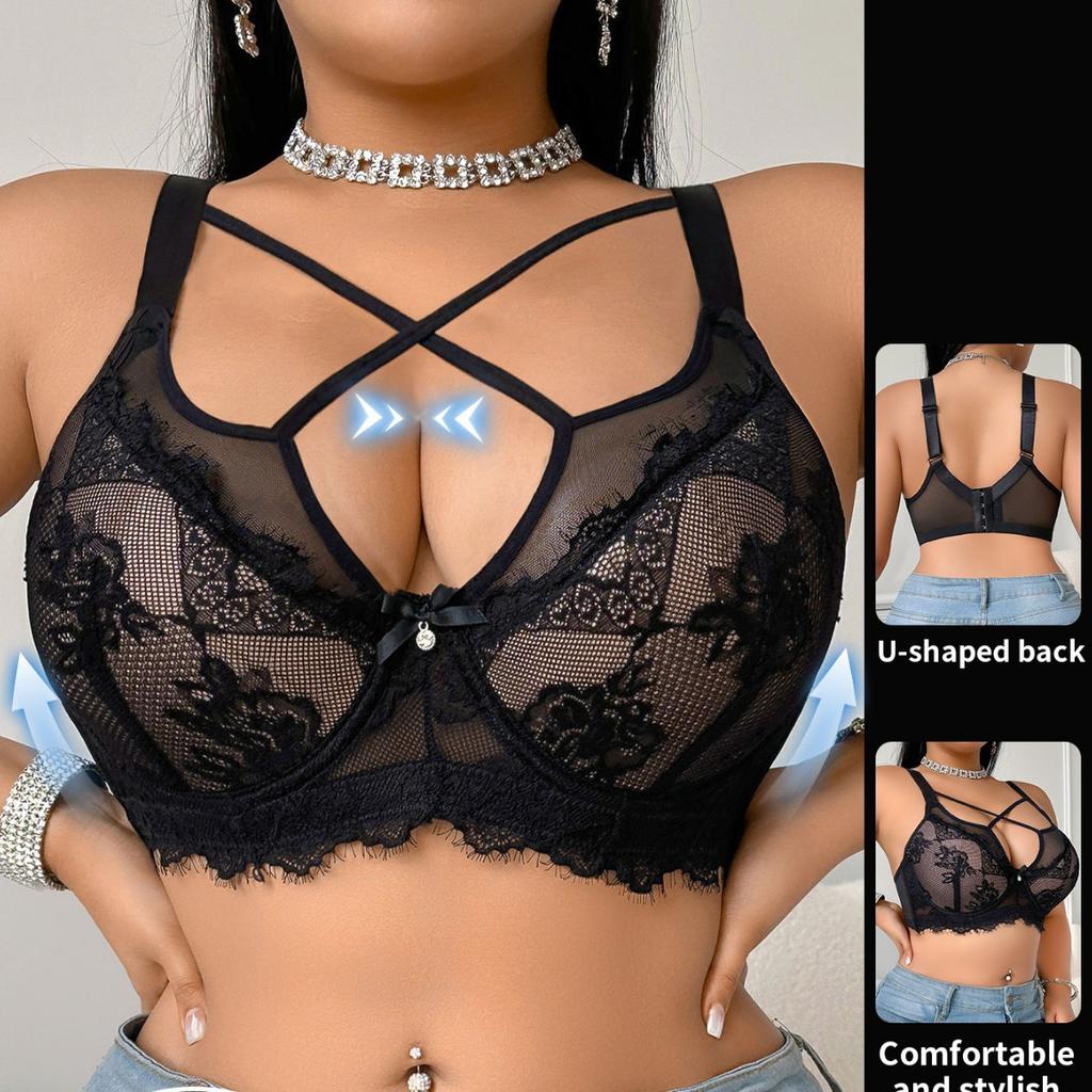 Sexy Deep V Front Cross-strap Lingerie with Large Size Push-up Bra