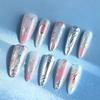 30pcs Extra Long False Nail Glittering Silver Press On Tips with Chrome Finish ABS Practical Salon Quality