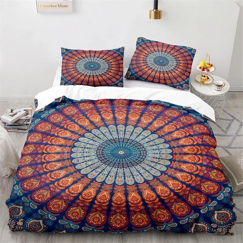 Psychedelic Mandala Duvet Cover Microfiber Bohemian Floral Bedding Set Twin Queen King For Kids Teen Boho Floral Comforter Cover