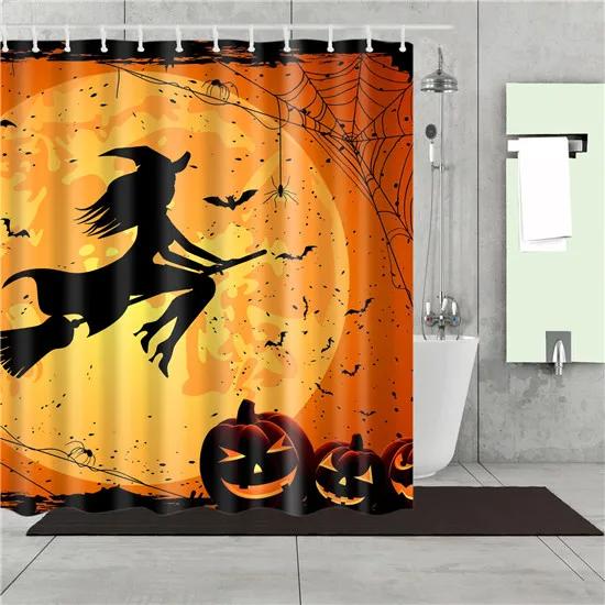 Happy Halloween Witch Pumpkin Decorative Shower Curtain Fabric Waterproof Polyester 180X180Cm For Bathroom Curtain