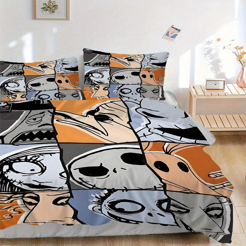 3pcs Nightmare Before Christmas Printed Bedding Set, Breathable And Soft, Machine Washable, Christmas Gift Birthday Gift, Bedroom Decoration