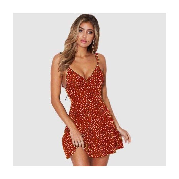 Spring and Summer New Women's Clothing Slim Polka Dot Printing Sexy Top Suspender Skirt V-neck Sleeveless Trendy Dress