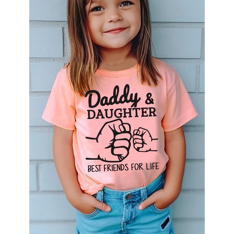 European sizes [Girls Clothes] Trendy Graphic Tee | Daddy & Daughter Fists Print | Girls Comfy T-shirt For Spring & Summer Outdoors