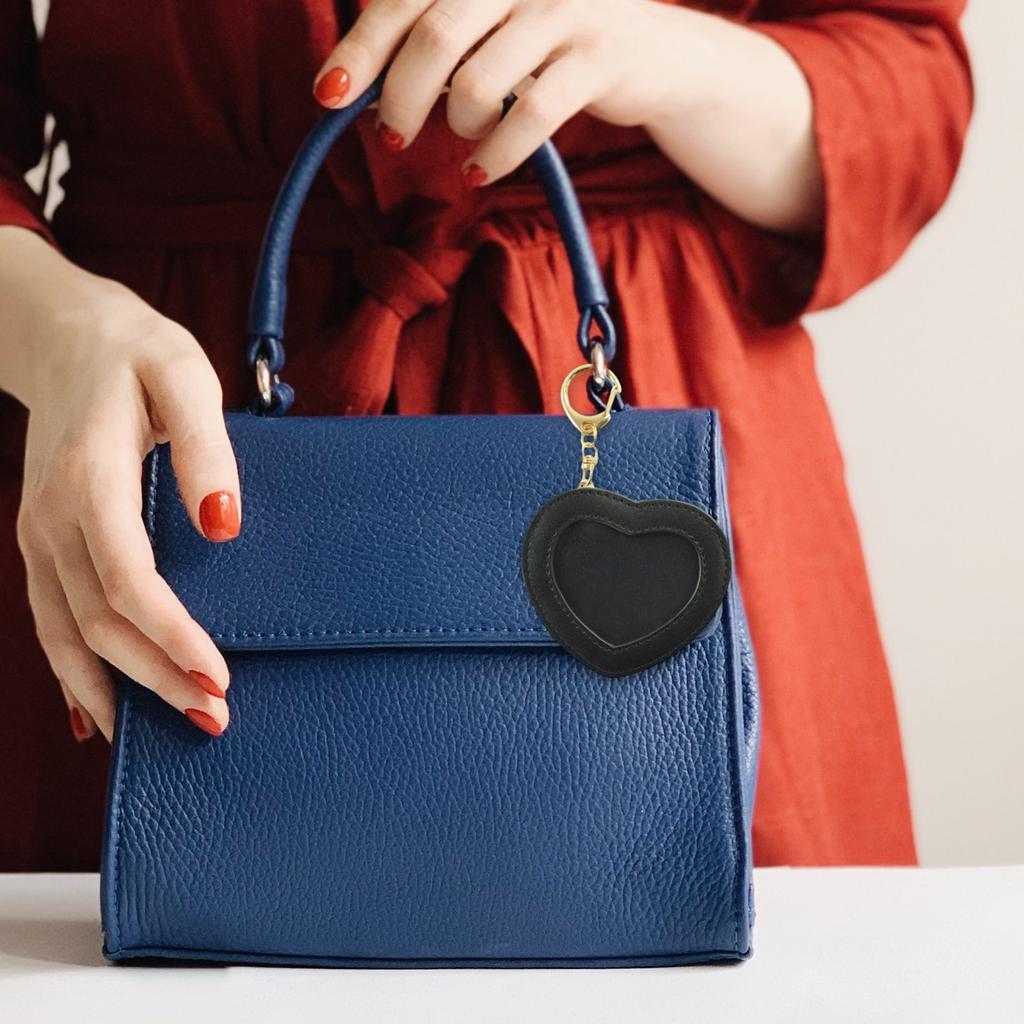 Cute Heart Shape Badge Holder Keychain Anime Pin Pendant PU Leather Display Protector Bag for Students and Collectors