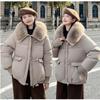 Winter Dames Warme Jas Dikke Bontkraag Jas Kort Dons Katoen Losse Buitenkleding Effen Casual Vrouwelijke Parka's Jassen