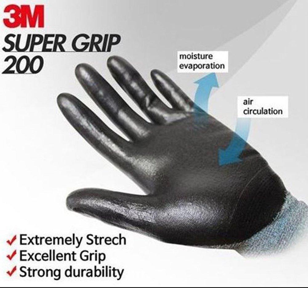 3M SuperGrip Lightweight Nitrile Work SuperGrip 3D Comfort Stretch Durable PowerGrip Foam Smart Thinner Gloves, 200, Fit, Coating, Touch, Washable,