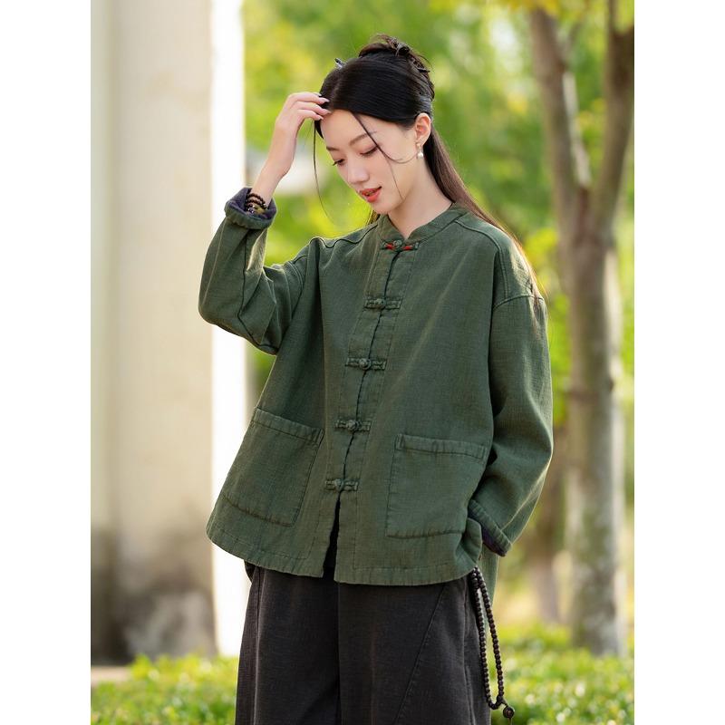 25 Meditation Is Still the Original Commoner, Thickened Padded Jacket, Women's Winter Ramie Sand Fried Chinese-style Retro Cotton-padded Jacket