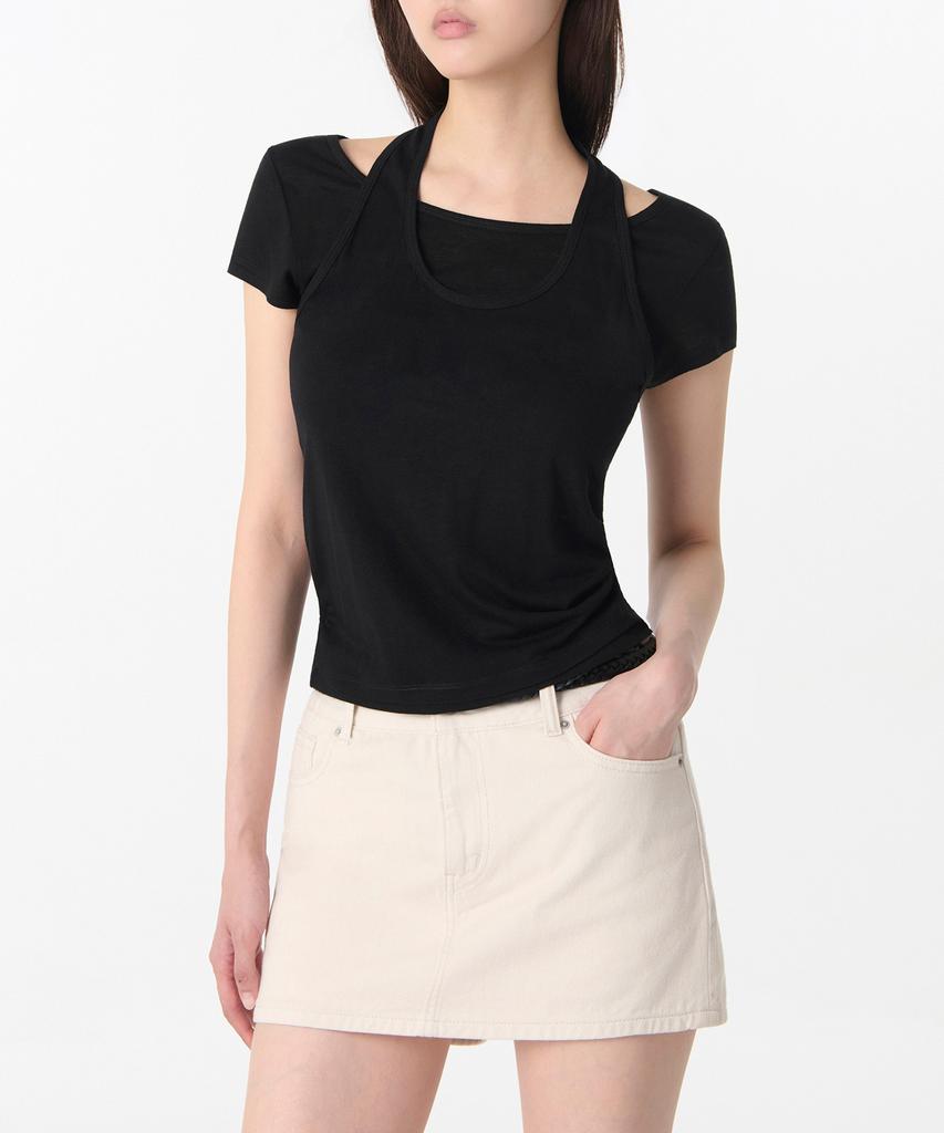 MUSINSA STANDARD WOMAN Women'S Wool Tencel Halter Layered T-Shirt [Black]