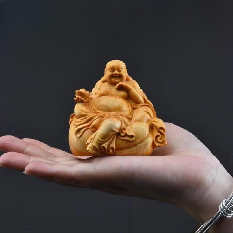 Estatua Pequeña de Buda Maitreya Yuanbao de Madera Cultura Tradicional Buda Maitreya Decoración para el Hogar, Habitación, Oficina, Coche Accesorios