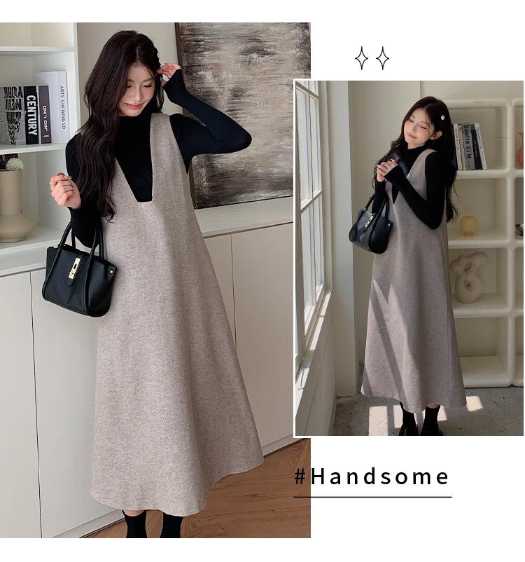 Maternity Fashion: Korean Loose Woolen Overall Skirt & Sweater Set for Autumn/Winter